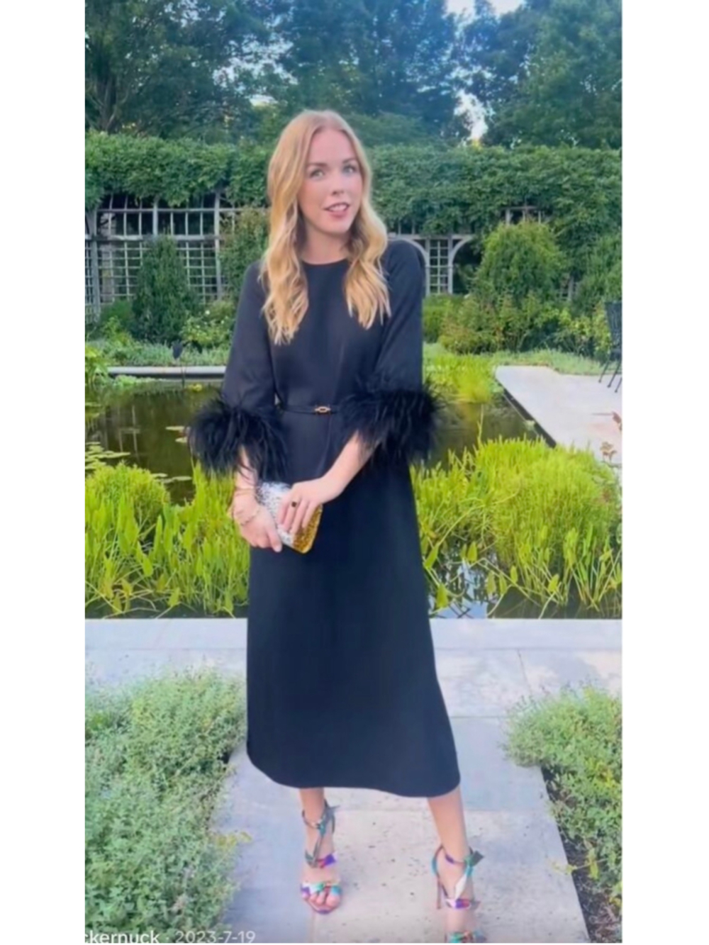 Tuckernuck Black Feather Jamie Midi Dress Side Slit Cocktail Party Glam Elegant